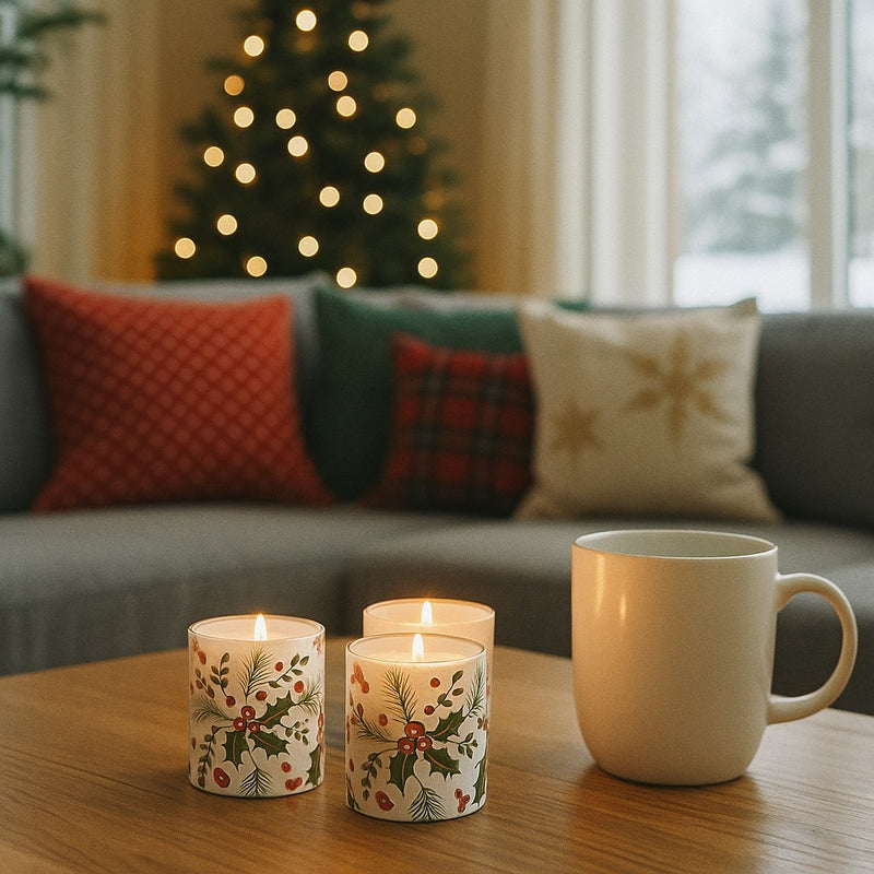 Zestaw świec zapachowych z nadrukiem świątecznym, 3 sztuki