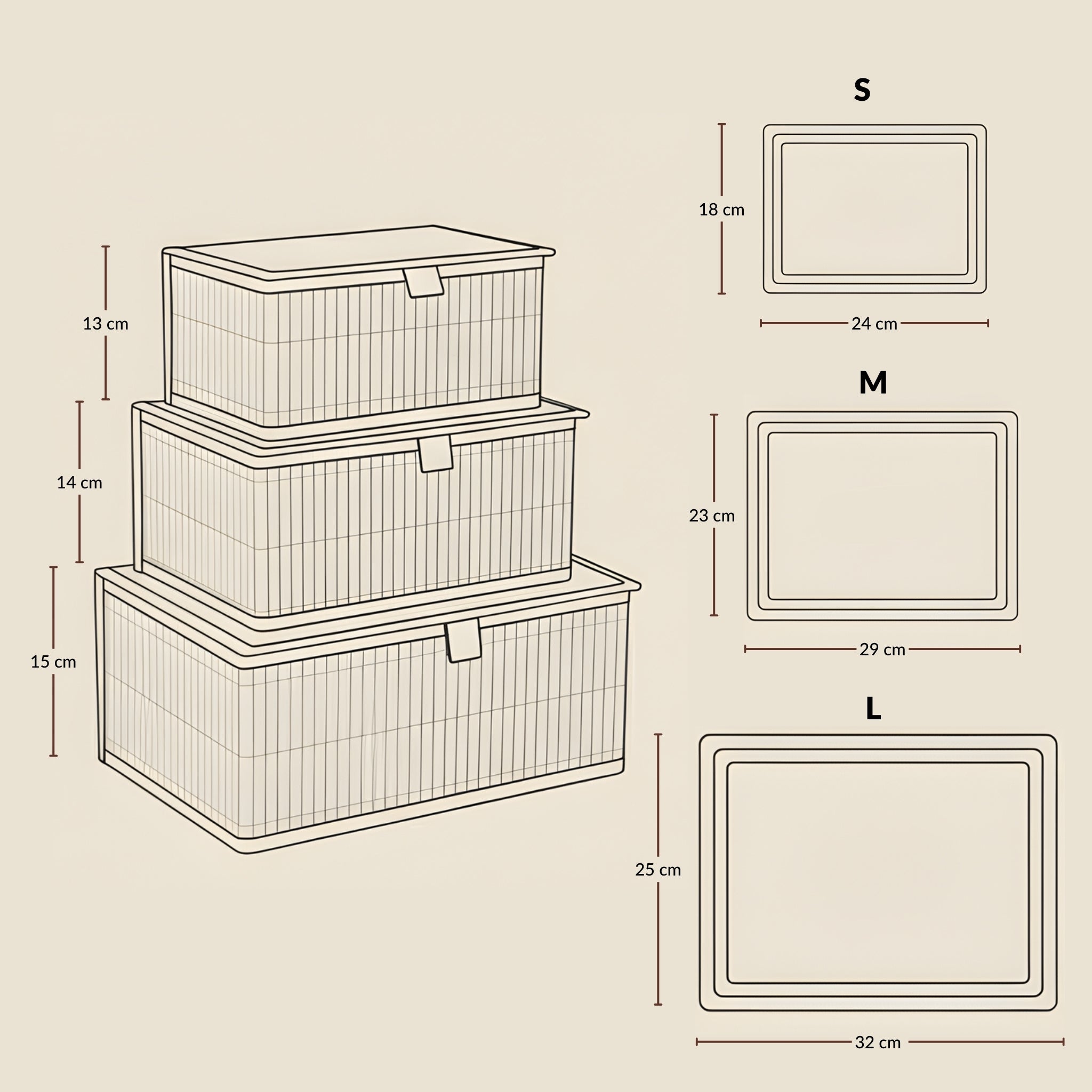 Zestaw zamykanych koszyków w trzech rozmiarach TILVA