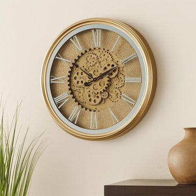 Złoty zegar ścienny z widocznym mechanizmem obrotowym VERTEX, Ø 50 cm