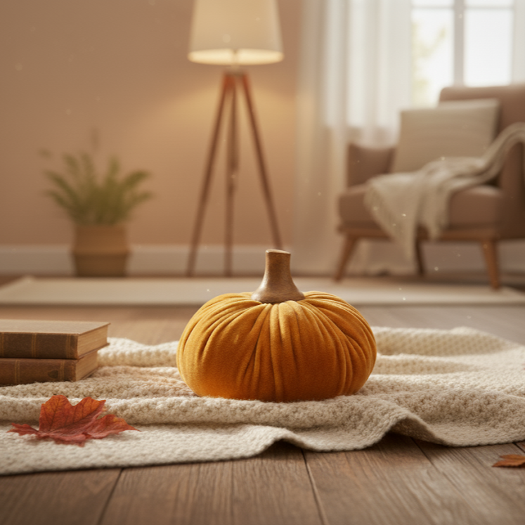 Sztuczna dynia, materiałowa dekoracja, 10 x 11 cm