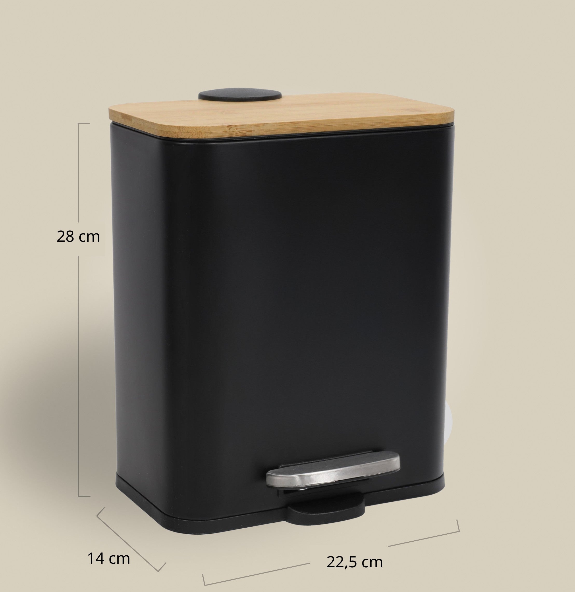 Wąski kosz łazienkowy z bambusem ZETRU, 5 l