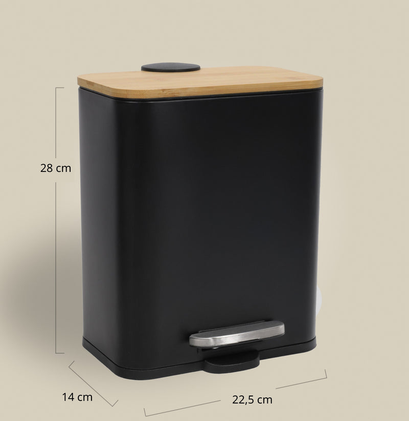 Wąski kosz łazienkowy z bambusem ZETRU, 5 l