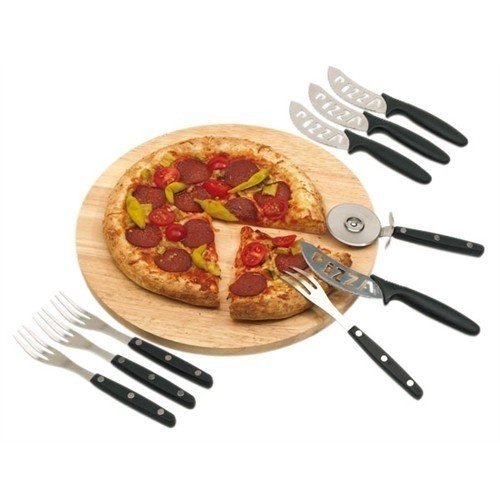 Zestaw do pizzy dla 4 osób: drewniana deska, nóż i sztućce