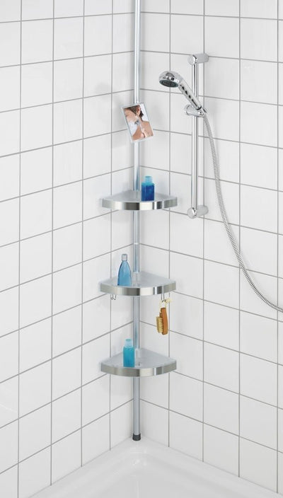 Półka łazienkowa narożna - półka prysznicowa Premium Edge Matt, 3 poziomy, lusterko, teleskopowa, WENKO