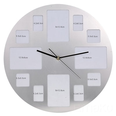 Zegar ścienny z ramkami na 12 zdjęć, chromowany, ⌀ 40 cm