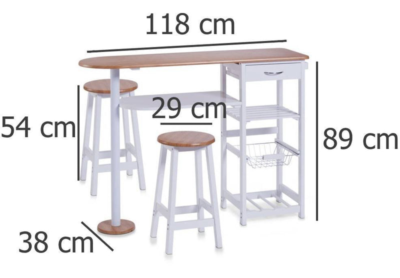 Zestaw kuchenny 3w1: stolik barowy, regał + 2 taborety, BAMBOO, ZELLER