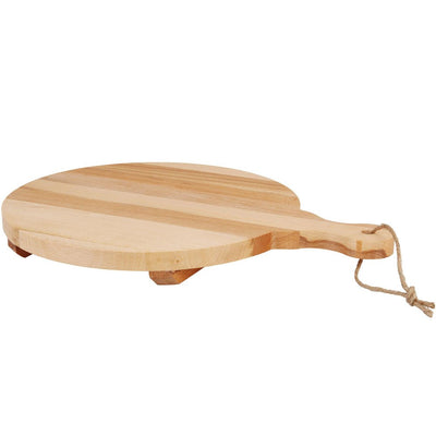 Drewniana deska do krojenia - kuchenna, okrągła z rączką i nóżkami