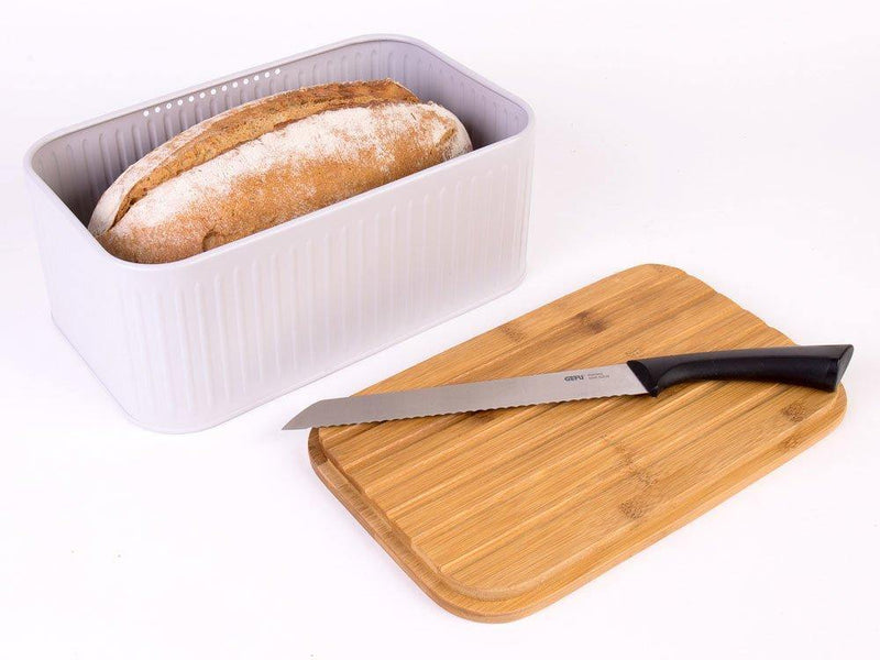 Metalowy chlebak z bambusową deską do krojenia, 2w1 - kolor szary, ZELLER