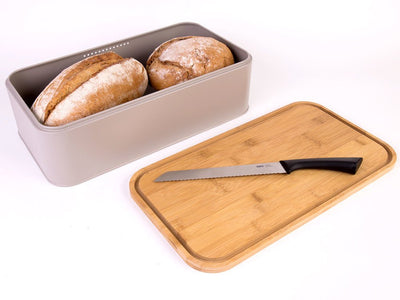 Metalowy chlebak z bambusową deską do krojenia, szary, 2w1, ZELLER