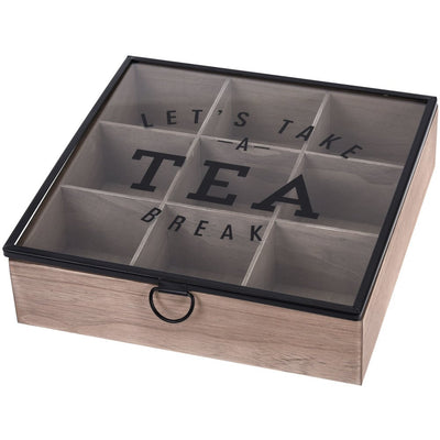 Herbaciarka ze szklaną szybką, szkatułka na herbatę - 9 przegródek