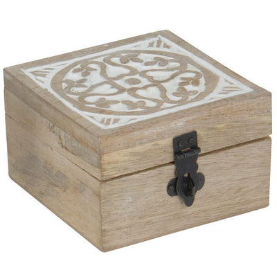 Drewniana szkatułka na drobiazgi, jasne drewno z białymi wykończeniami 