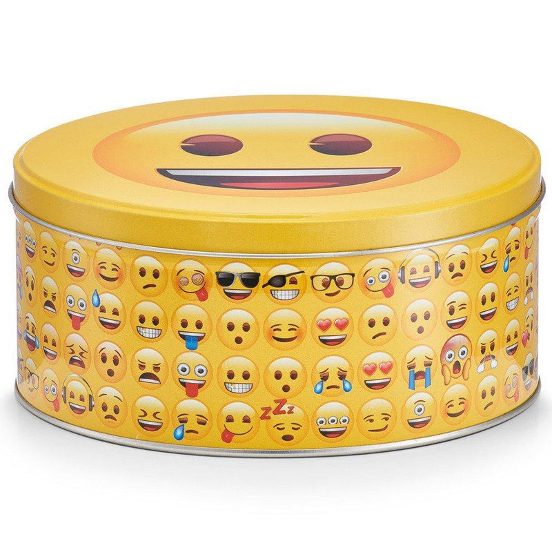 Wszechstronne okrągłe pudełko z wieczkiem, zabawne motywy buziek, materiał metal, solidne, kolor żółty, Zeller,