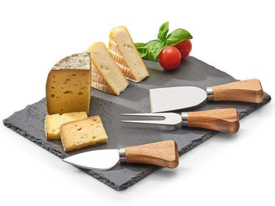 Oryginalny zestaw do serwowania sera, 4 elementy, 3 sztućce do sera, deska ze skały łupkowej, widelczyk do sera, marka Zeller