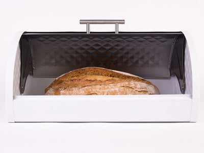 Chlebak ze stali nierdzewnej, dekoracyjny pojemnik typu modern na pieczywo.