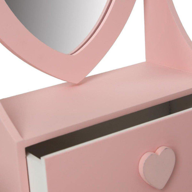Drewniana szkatułka na biżuterię z lustrem, serce - kolor różowy