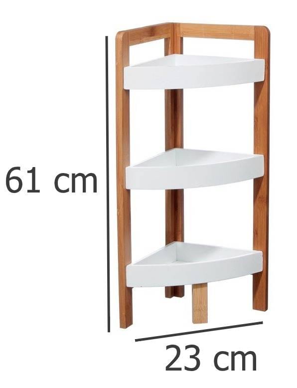 Narożna półka łazienkowa, bambusowa - 3 poziomy