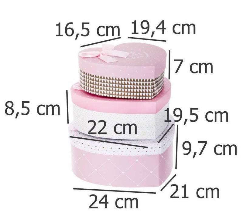 Komplet 3 pudełek w kształcie SERCA do przechowywania - kolor różowy