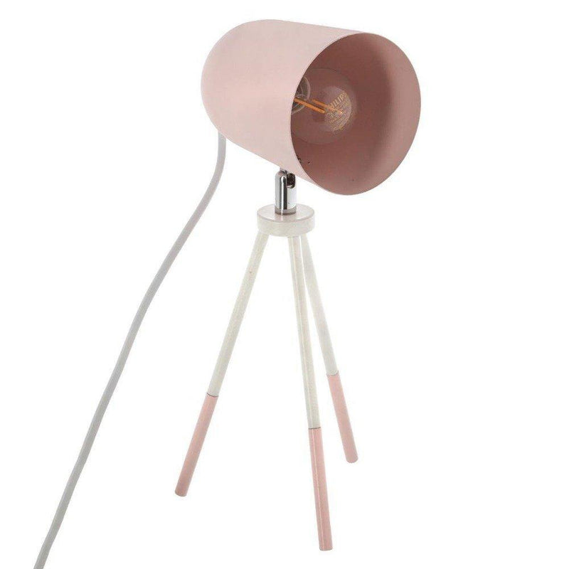 Lampka stołowa na trójnogu, metalowa lampka na biurko - wys. 32 cm, kolor różowy