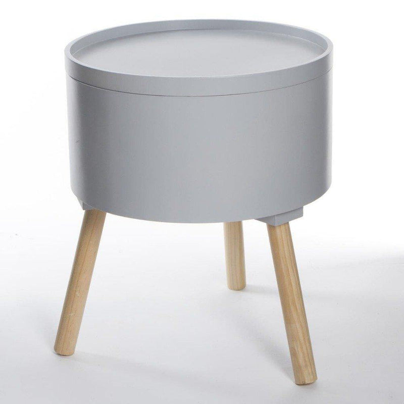 Nowoczesny stolik ze schowkiem, OSHI, 2w1, okrągły, 38 x 38 x 45 cm, jasno-szary