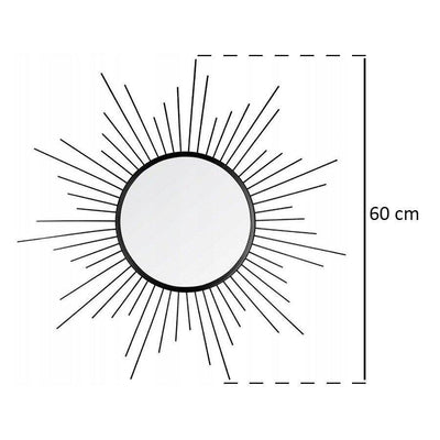 Dekoracyjne lustro ścienne SUN, Ø 60 cm, kolor czarny