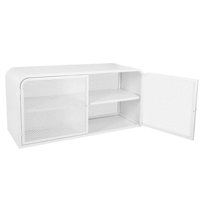 Metalowa szafka z 4 półkami ALEXY, uniwersalna, niska - kolor biały