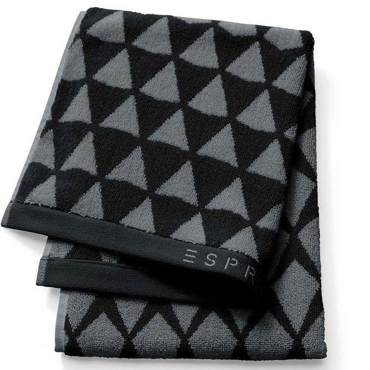 Ekskluzywny ręcznik frotte czarny w szare romby, luksusowy ręcznik, ręcznik kąpielowy, komplet ręczników, Esprit