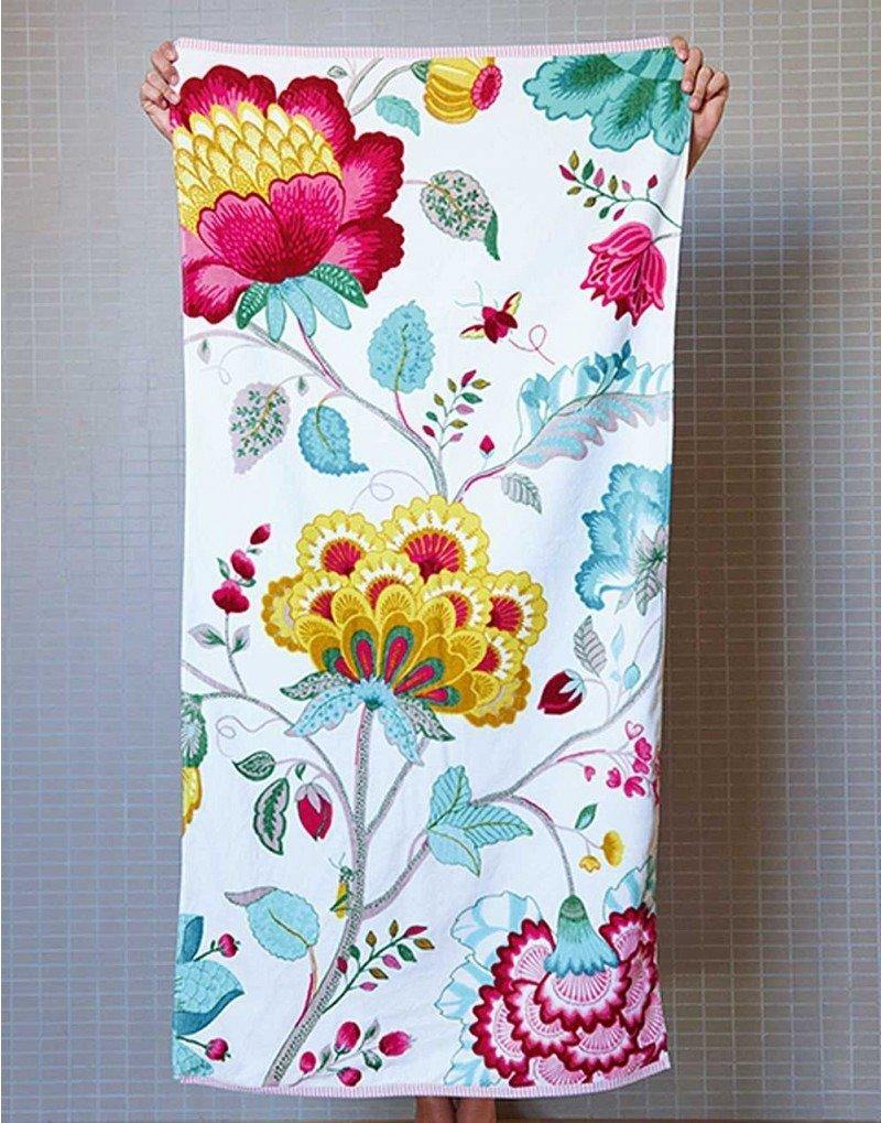 Ręcznik do rąk biały - we florystyczne wzory, chłonny ręcznik łazienkowy, 100% welur bawełniany, PiP Studio