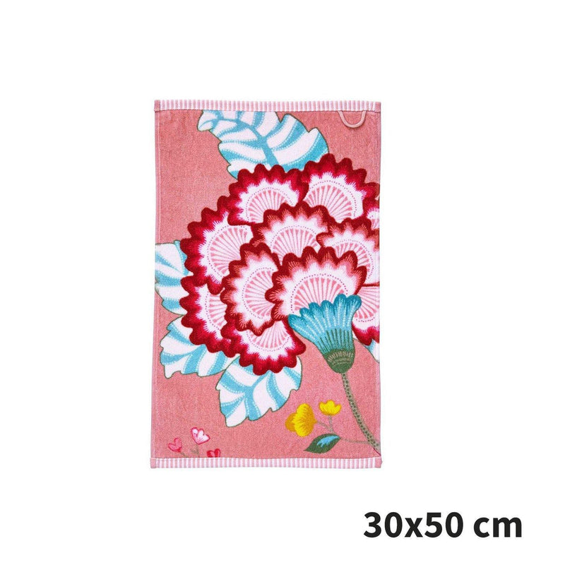 Mały ręcznik do rąk różowy - we florystyczne wzory, chłonny ręcznik łazienkowy, 100% welur bawełniany, PiP Studio