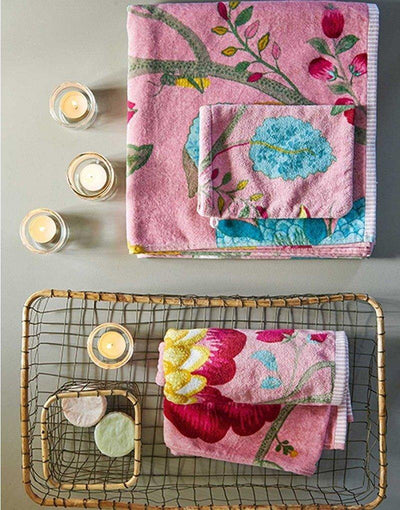 Mały ręcznik do rąk różowy - we florystyczne wzory, chłonny ręcznik łazienkowy, 100% welur bawełniany, PiP Studio