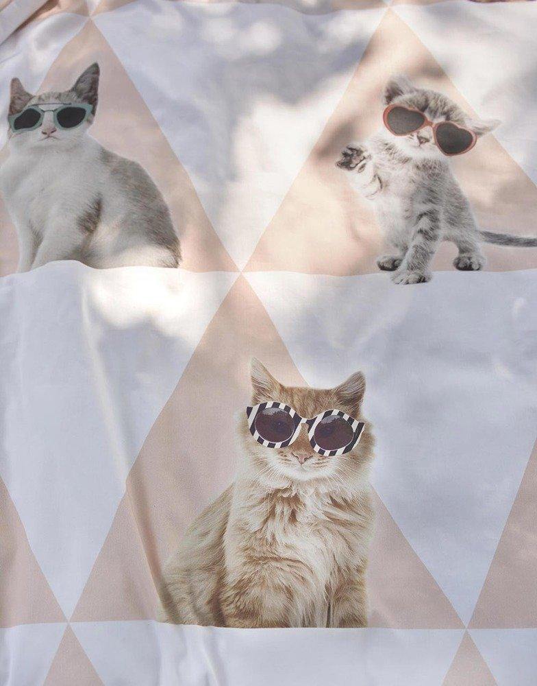 Pościel bawełniana Cool Cats, komplet pościeli, 100 % bawełna, poszewka i dwie poduszki  200x220 + 2/60x70