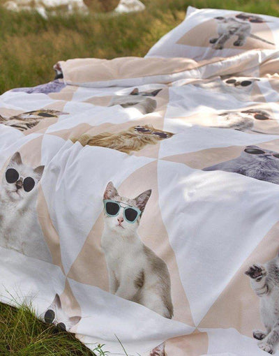 Pościel bawełniana Cool Cats, komplet pościeli, 100 % bawełna, poszewka i dwie poduszki  200x220 + 2/60x70