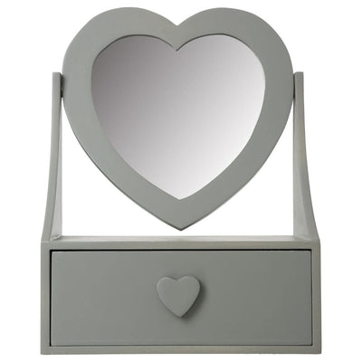 Drewniana szkatułka na biżuterię z lustrem, serce - kolor szary