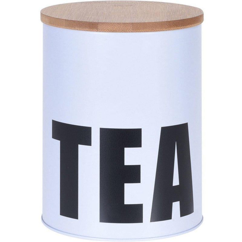 Metalowy pojemnik na herbatę TEA z bambusową pokrywką
