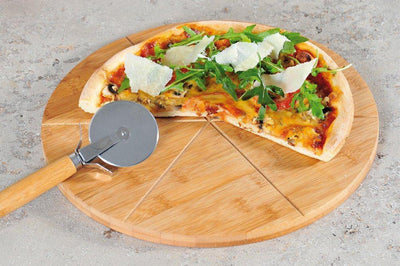 Talerz na pizze z nożykiem, bambusowa tacka na żywność - EMAKO