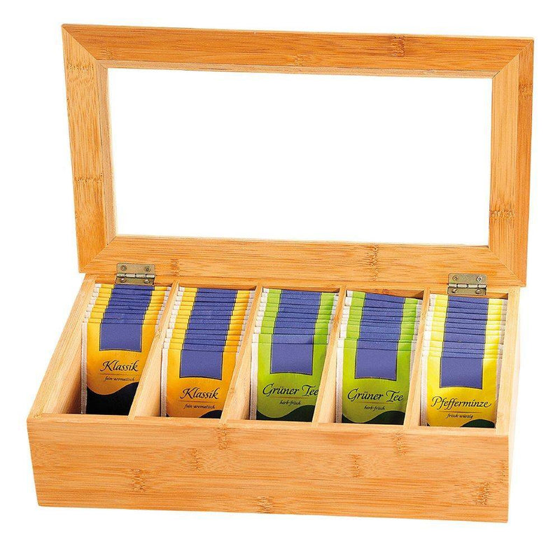 Herbaciarka bambusowa, szkatułka na herbatę z pokrywą, 5 przegródek
