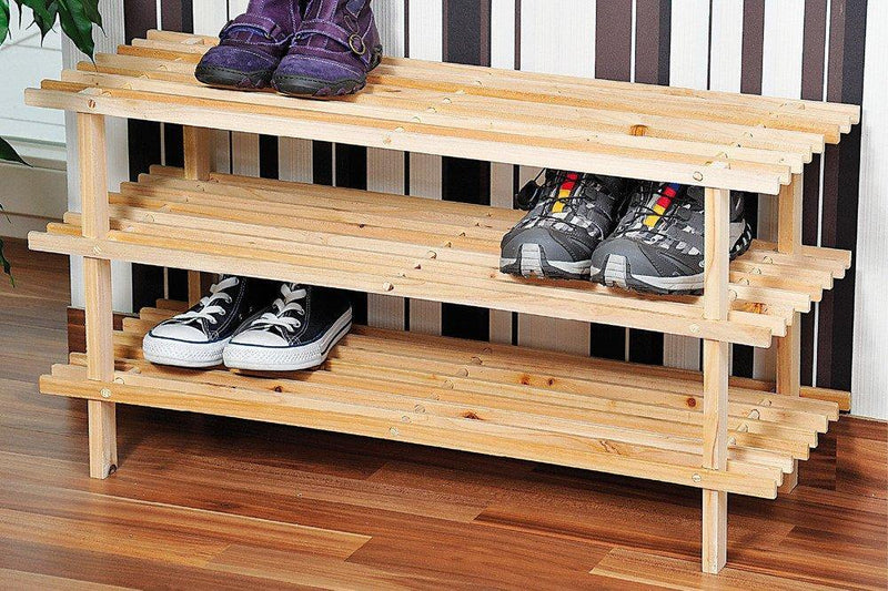 Gustowny stojak na buty z drewna sosnowego, regał na buty, szafka na buty do przedpokoju, półka na buty, drewniana półka, KESPER