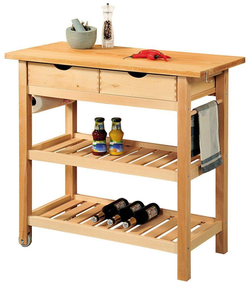 Praktyczny i elegancki barek na kółkach z drewna bukowego, drewniany barek kuchenny, wózek kuchenny na kółkach, Kesper