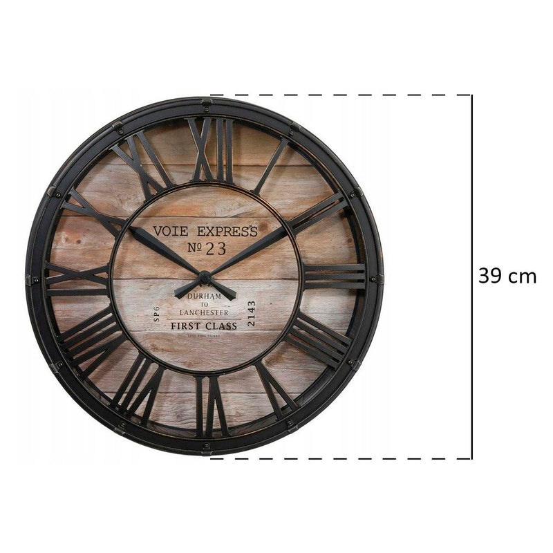 Zegar ścienny Vintage Ø 39 cm, wskazówkowy, okrągły, rzymskie cyfry