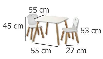 Zestaw mebelków dla dzieci: stolik + 2 krzesełka, kolor biały, Kesper