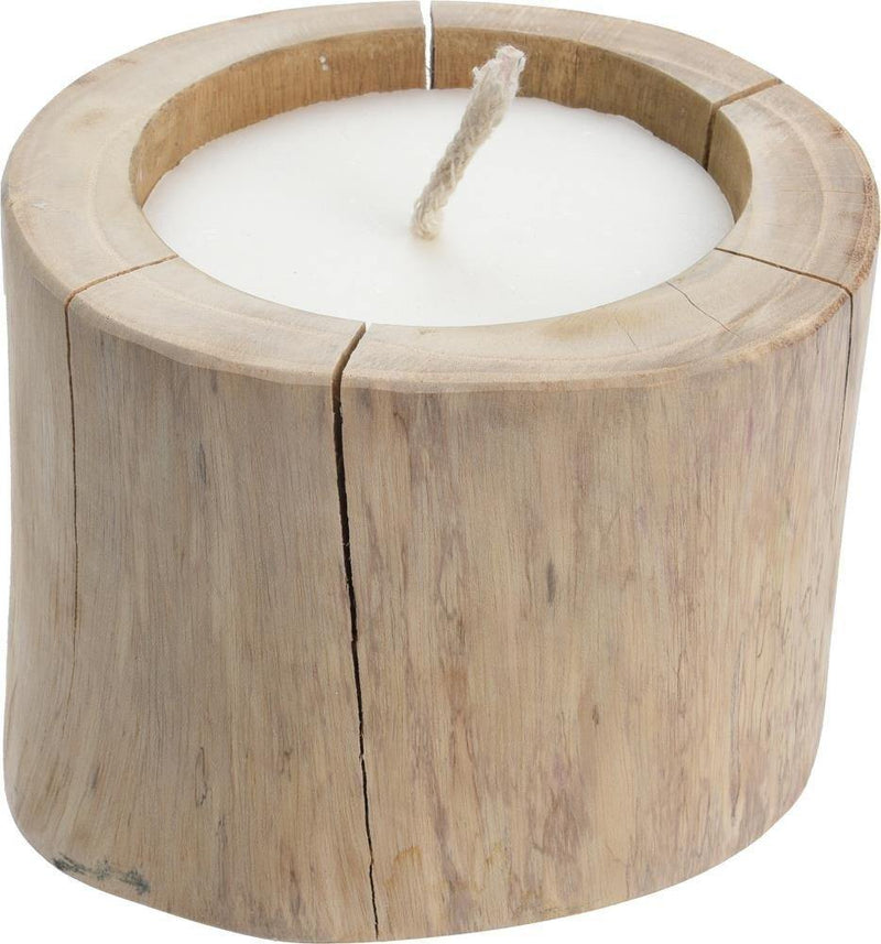 Duży świecznik z drewna tekowego ze świeczką,  Ø 18 cm