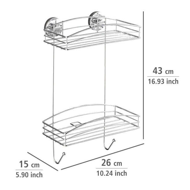 Półka łazienkowa dwupoziomowa WENKO, 2 kosze na akcesoria do kąpieli mocowanie Vacuum-Loc
