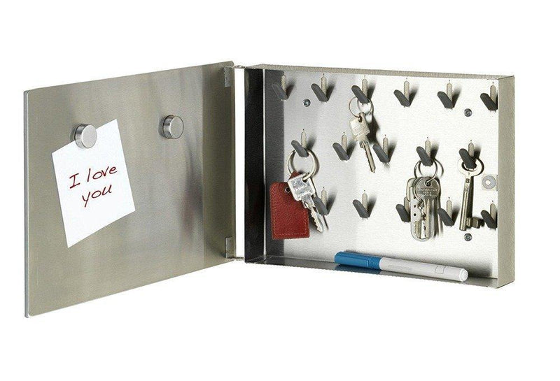 Szafka wisząca na klucze, organizer z 17 haczykami i lustrzanymi drzwiczkami - magnetyczna powierzchnia, 30 x 5 x 20 cm, WENKO