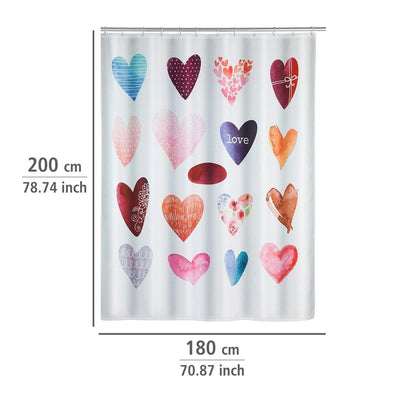 Zasłonka prysznicowa LOVE z printem, wodoodporna kurtyna łazienkowa + 12 pierścieni - 180 x 200 cm, WENKO
