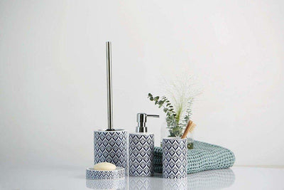 Szczotka do WC i pojemnik ceramiczny ze śródziemnomorskim wzorem, elegancki zestaw do łazienki LORCA - WENKO