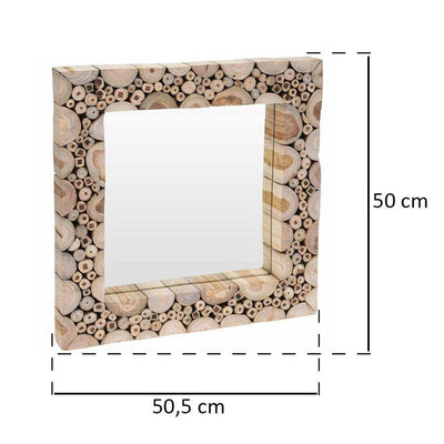 Lustro ścienne w drewnianej oprawie, kwadratowe lustro ścienne - drewno tekowe, 50 x 50 cm