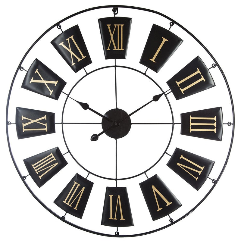 Zegar wiszący o wyjątkowym wzorze, metalowa tarcza z dużymi i czytelnymi liczbami rzymskimi