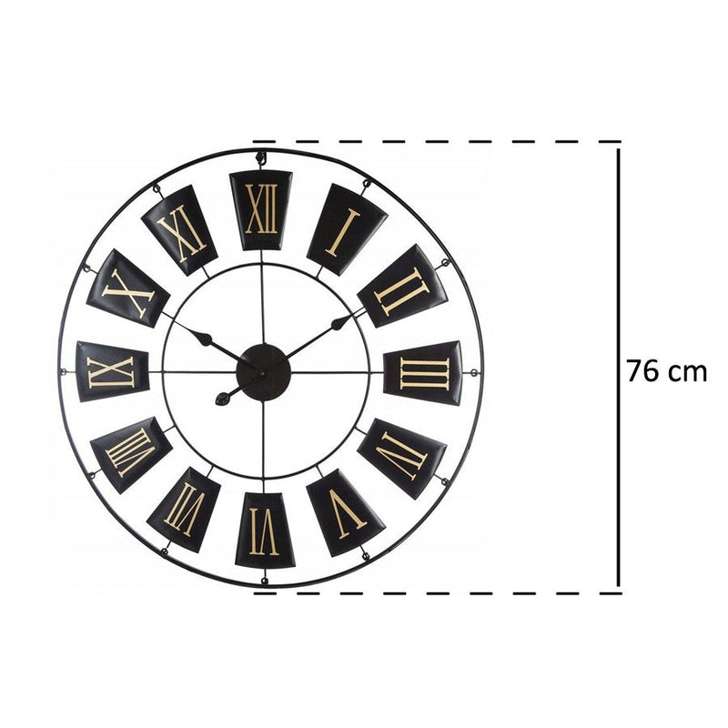 Zegar wiszący o wyjątkowym wzorze, metalowa tarcza z dużymi i czytelnymi liczbami rzymskimi