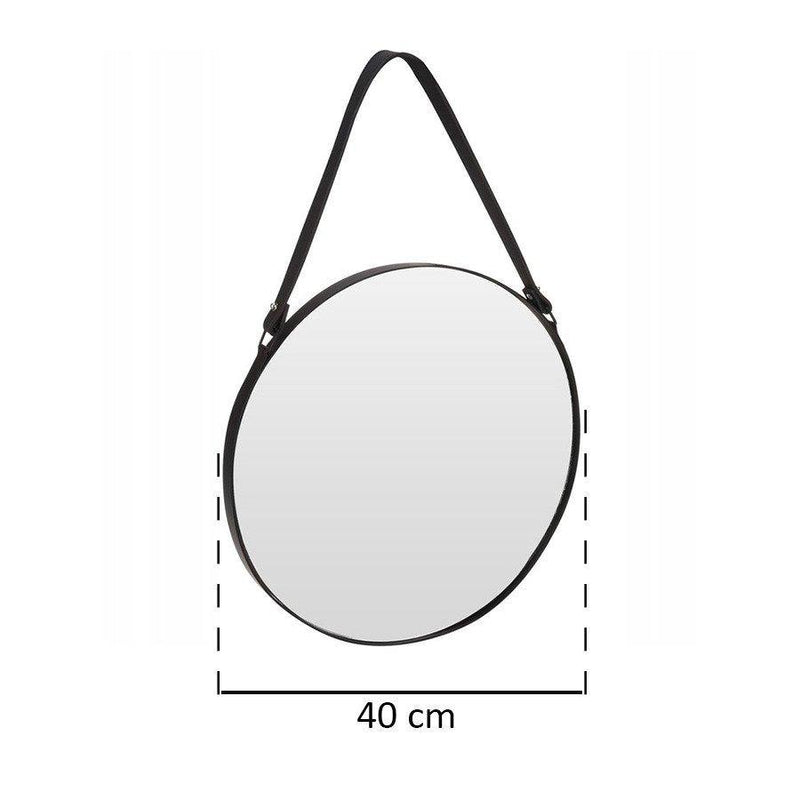  Lustro ścienne w metalowej ramie, okrągłe lustro na skórzanym pasku - Ø 40 cm