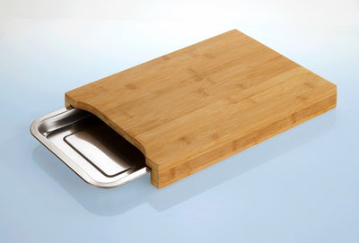 Deska do krojenia z wysuwaną tacą stalową, kuchenne akcesorium z bambusa - 24,5 x 35 cm