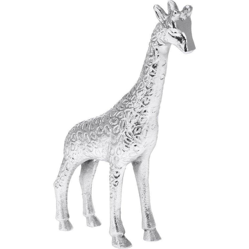 Figurka dekoracyjna do domu, piękna, srebrna żyrafa z aluminium.
